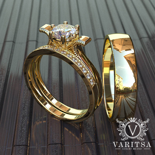 1.1ct Round Diamond Complete Trio Wedding Set - 01BS09